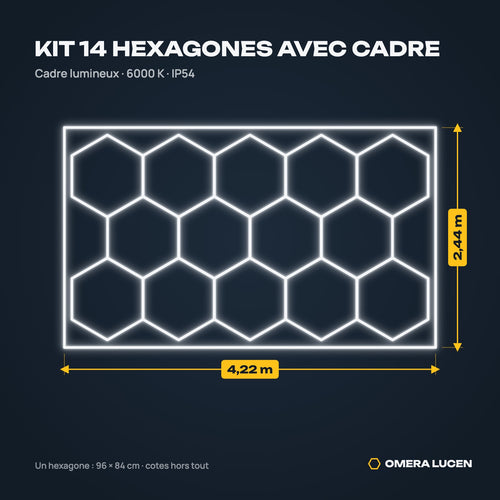 Kit LED 14 hexagones avec cadre : 4,22 × 2,44 m