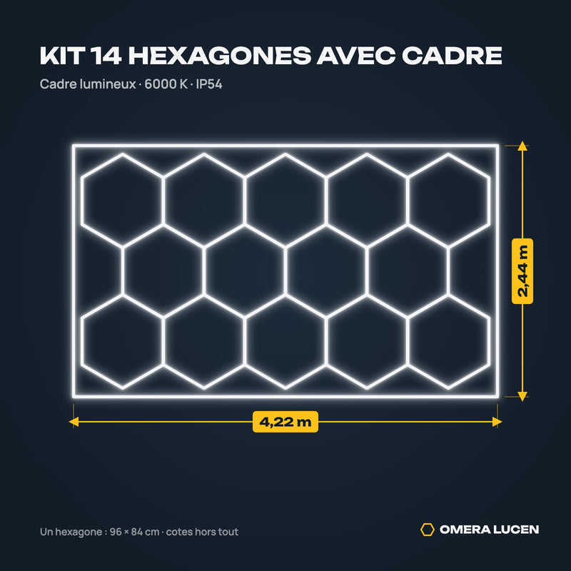 Kit LED 14 hexagones avec cadre : 4,22 × 2,44 m