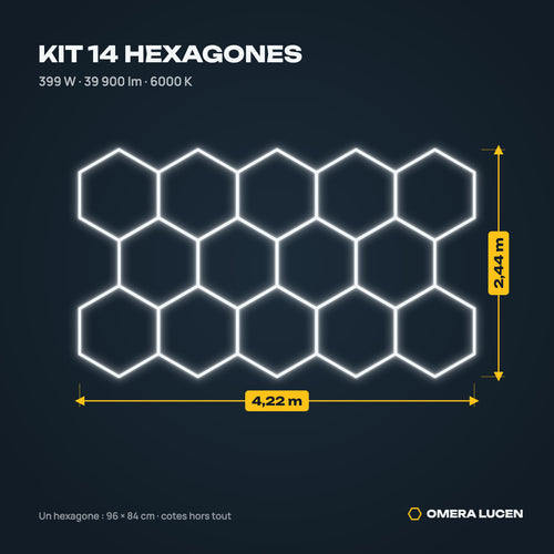 Kit LED 14 hexagones : 4,22 × 2,44 m, 399 W
